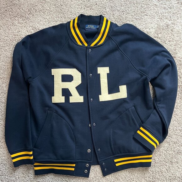 Polo Ralph Lauren Mens Navy Varsity Style Cardigan Jacket Large - Picture 1 of 6